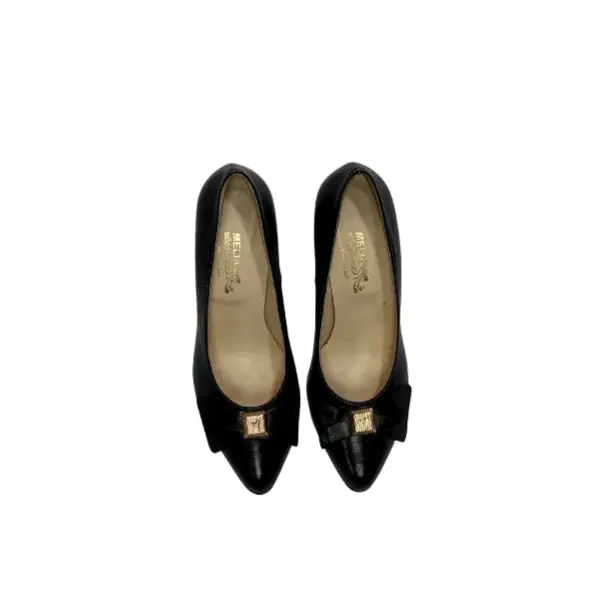 MELIA Black Leather Bow Heel